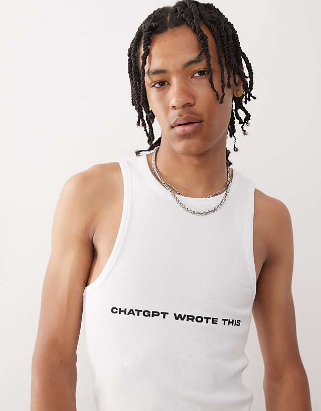 asos COLLUSION Slogan CHAT GPT festival muscle vest in grey