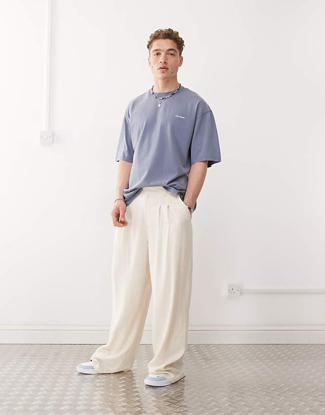asos COLLUSION tailored woven trouser with linen in stone - STONE
