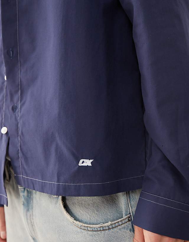 Asos COLLUSION Twill Long Sleeve Shirt With Contrast Stitch In Navy