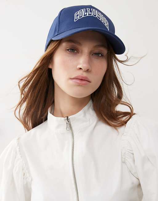 asos COLLUSION Unisex cap embroidery and print in navy blue