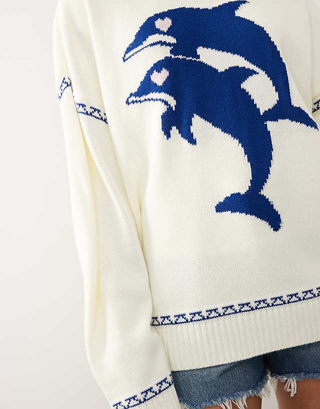 Asos COLLUSION Unisex Dolphin Print Knitted Boxy Jumper