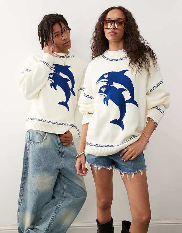 asos COLLUSION Unisex dolphin print knitted boxy jumper