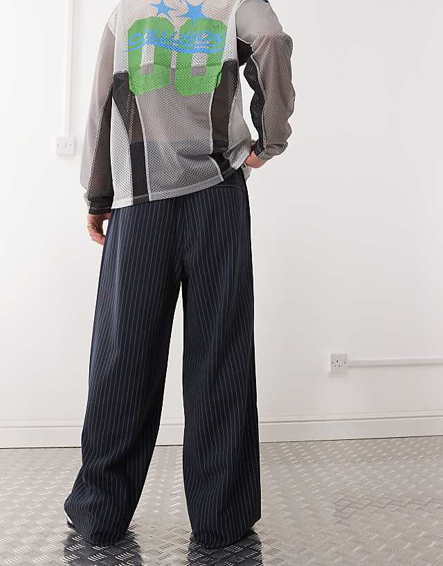 Asos COLLUSION Unisex Relaxed Pull On Stripe Trousers In Blue