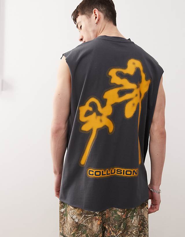 Asos COLLUSION Washed Black Tank Vest Top With Print