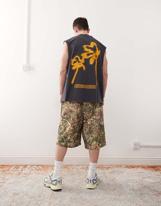 asos COLLUSION Washed black tank vest top with print