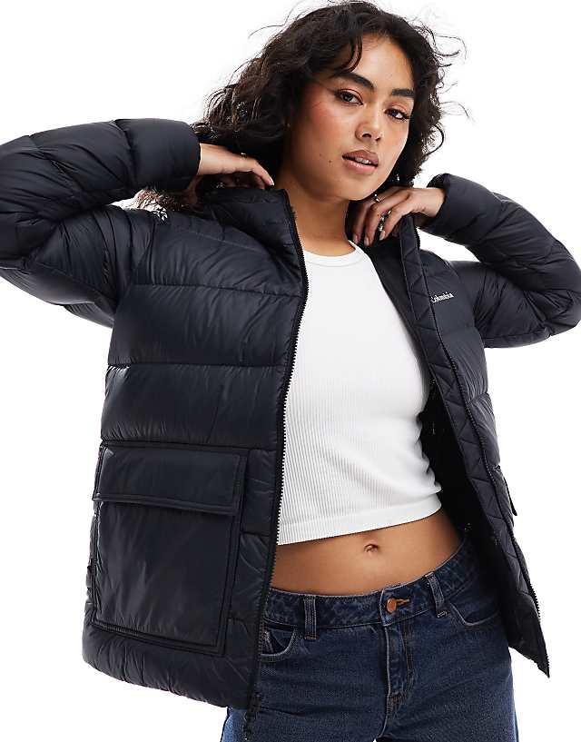 asos Columbia Harmony Falls hooded down jacket in black