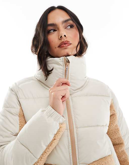 Asos Columbia Leadbetter Point II Sherpa Hybrid Puffer Jacket In Dark Stone And Canoe