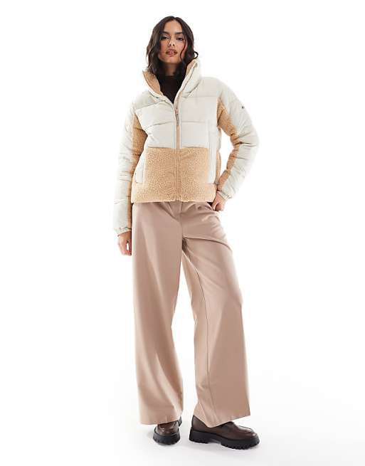 Asos Columbia Leadbetter Point II Sherpa Hybrid Puffer Jacket In Dark Stone And Canoe