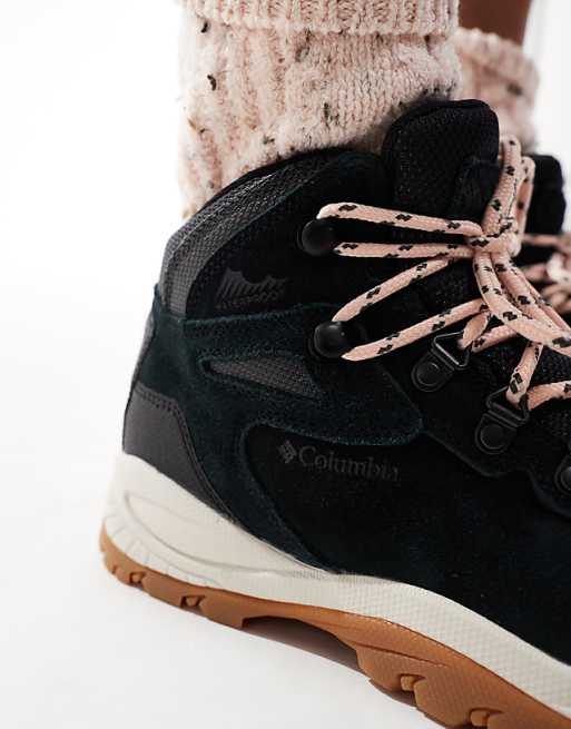 Asos Columbia Newton Ridge Plus Waterproof Hiking Boots In Black And Blush Rose