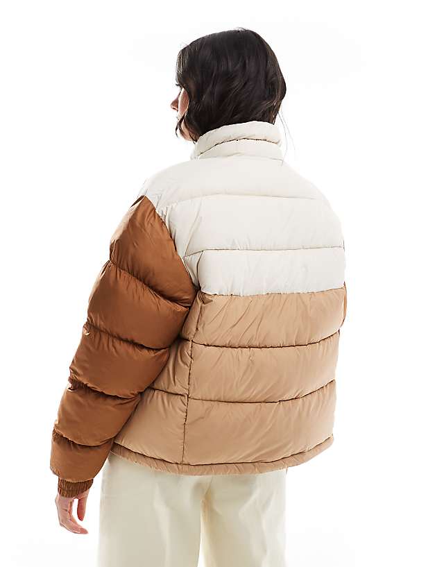 Asos Columbia Pike Lake II Cropped Puffer Jacket In Canoe And Chalk And Camel Brown