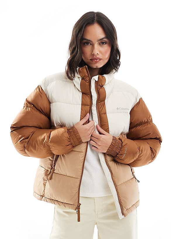 asos Columbia Pike Lake II cropped puffer jacket in canoe and chalk and camel brown