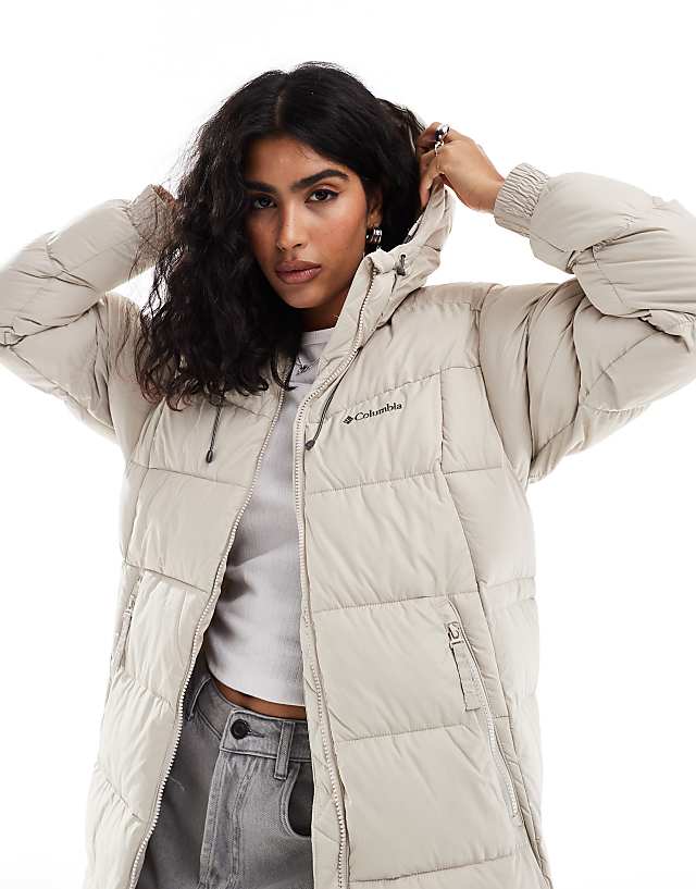 Asos Columbia Pike Lake II Long Line Puffer Coat In Dark Stone