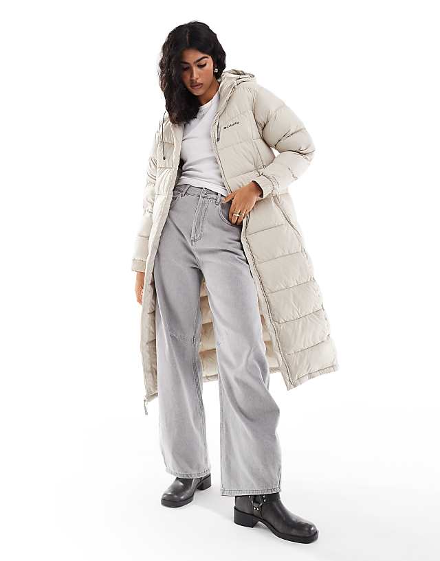 asos Columbia Pike Lake II long line puffer coat in dark stone