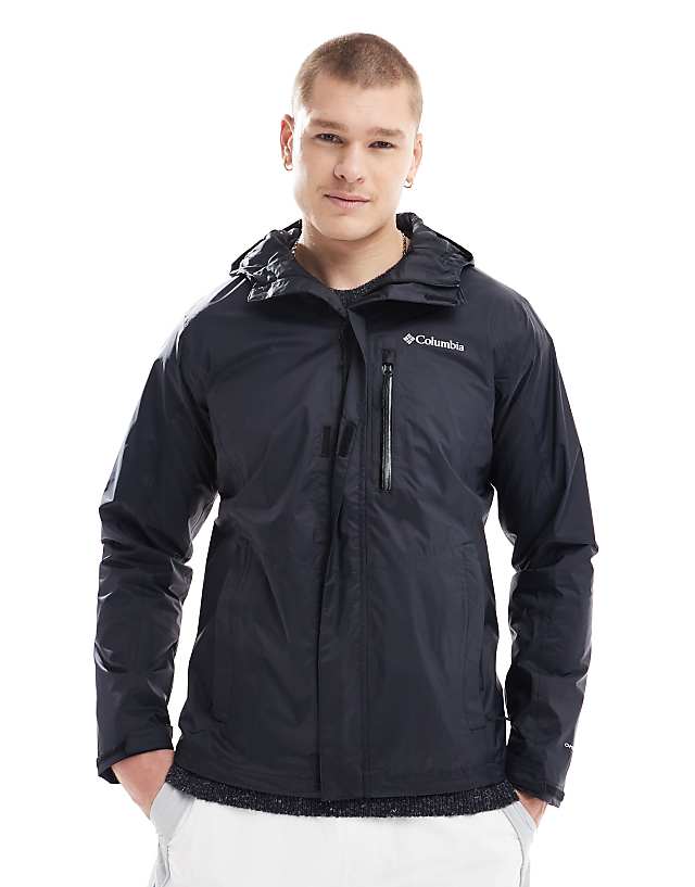 asos Columbia Pouring Adventure hooded rain jacket in black