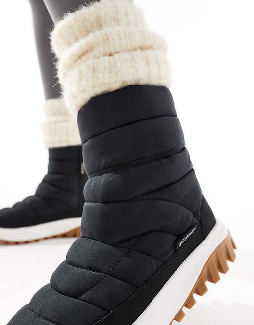 Asos Columbia Snowtrot Mid Snow Boots In Black And Sea Salt