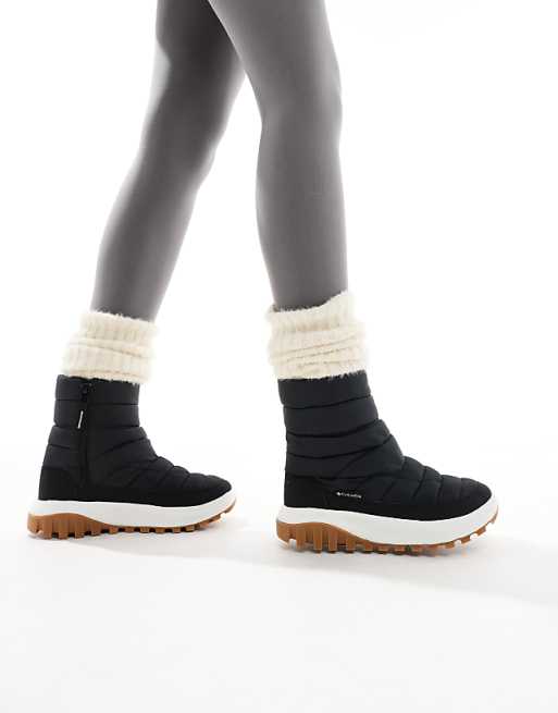 Asos Columbia Snowtrot Mid Snow Boots In Black And Sea Salt
