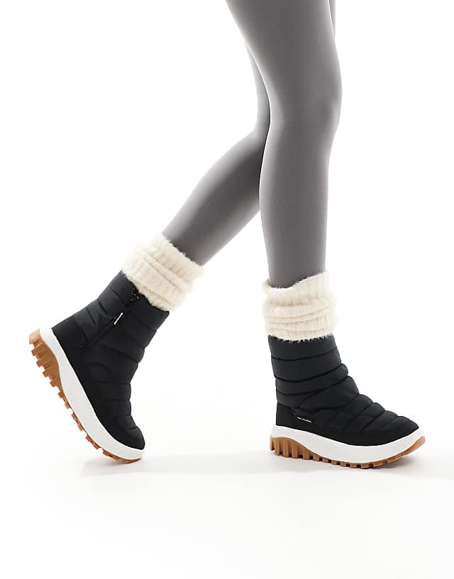 asos Columbia Snowtrot mid snow boots in black and sea salt