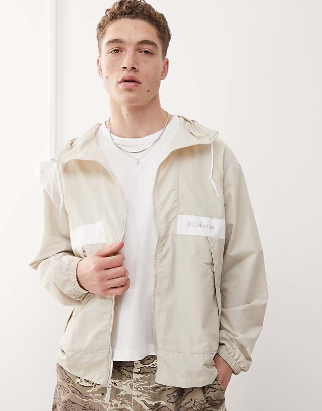 Asos Columbia Spire Valley Hooded Windbreaker In Beige