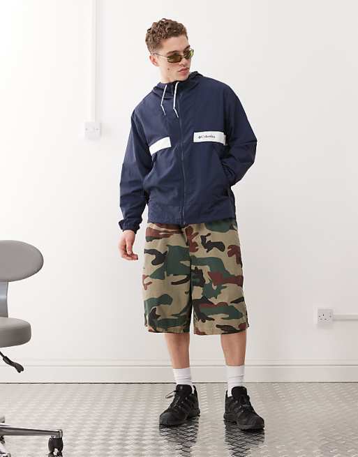 Asos Columbia Spire Valley Hooded Windbreaker In Navy