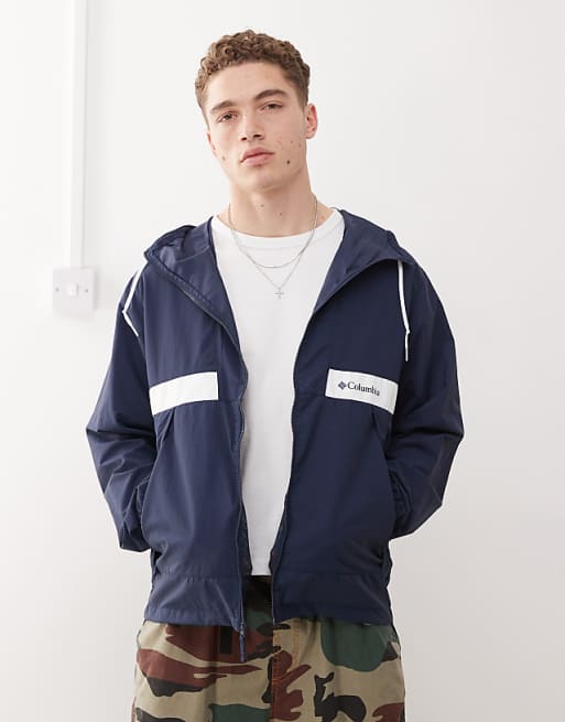 asos Columbia Spire Valley Hooded windbreaker in navy