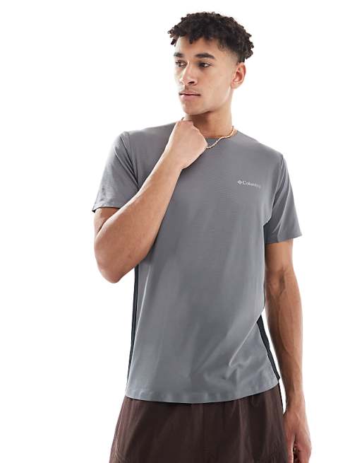 asos Columbia Three Pitch short sleeve crewneck t-shirt in grey and black