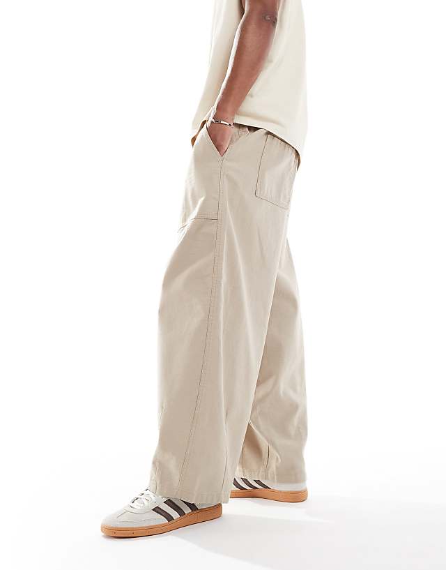 Asos Cotton On Baggy Balloon Fit Linen Trousers In Stone