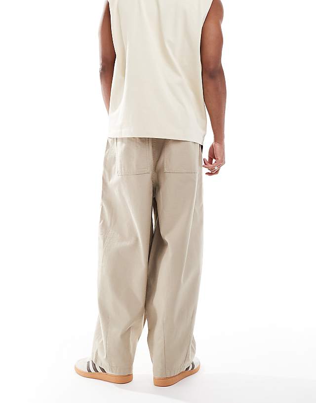 Asos Cotton On Baggy Balloon Fit Linen Trousers In Stone