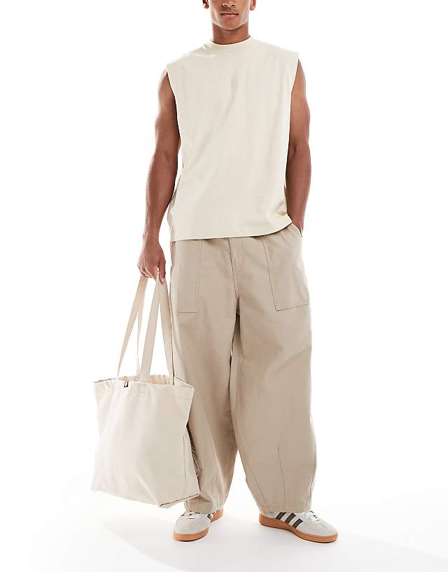 asos Cotton On baggy balloon fit linen trousers in stone