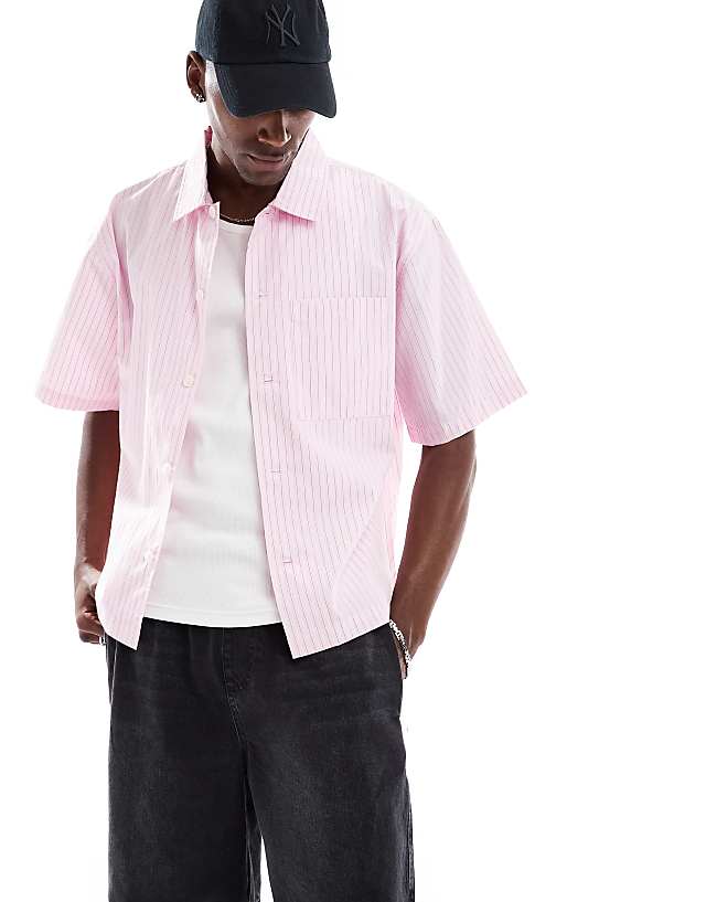 asos Cotton On boxy fit short sleeve shirt in pink stripe