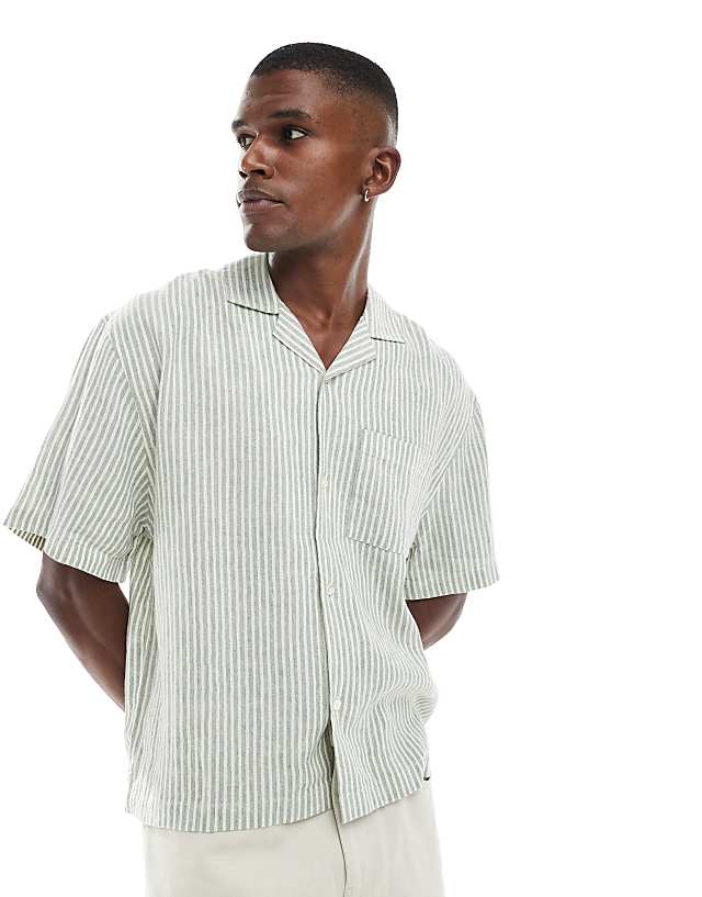 asos Cotton On linen box fit short sleeve shirt in seafoam stripe