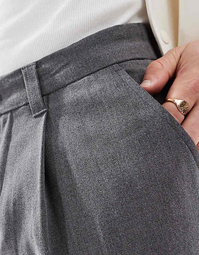 Asos Cotton On Relaxed Pleated Smart Trousers In Charcoal