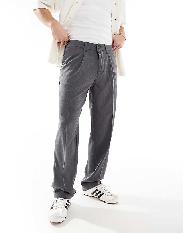 asos Cotton On relaxed pleated smart trousers in charcoal