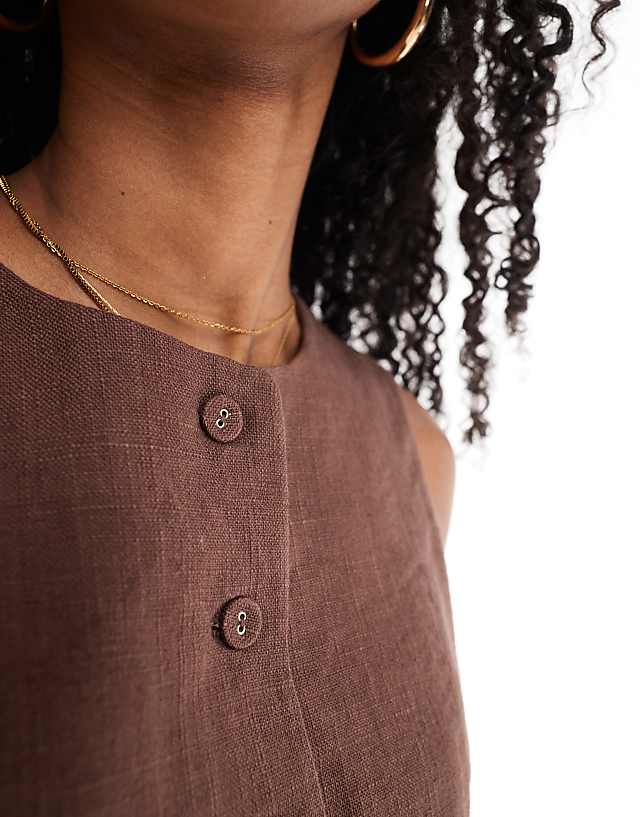 Asos Cotton On Sienna Linen Button Up Dress In Chocolate