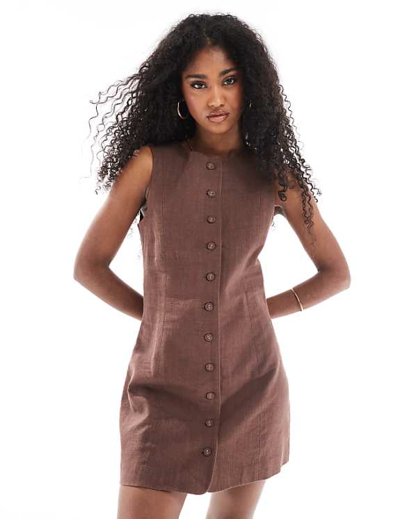 asos Cotton On Sienna linen button up dress in chocolate