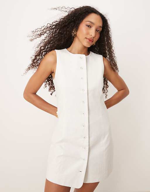 asos Cotton On Sienna linen button up dress in white