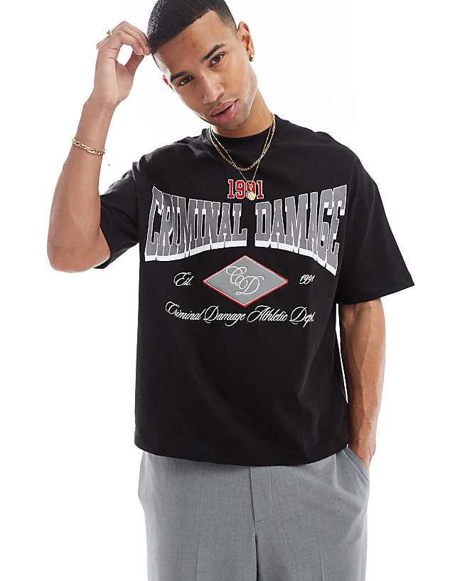 asos Criminal Damage Athletic tee black/red in black