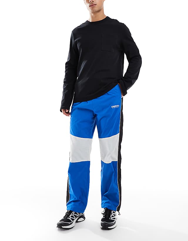 asos Criminal Damage colour block track pants in blue