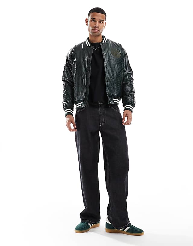 Asos Criminal Damage Crocodile Varsity Jacket Green In Green