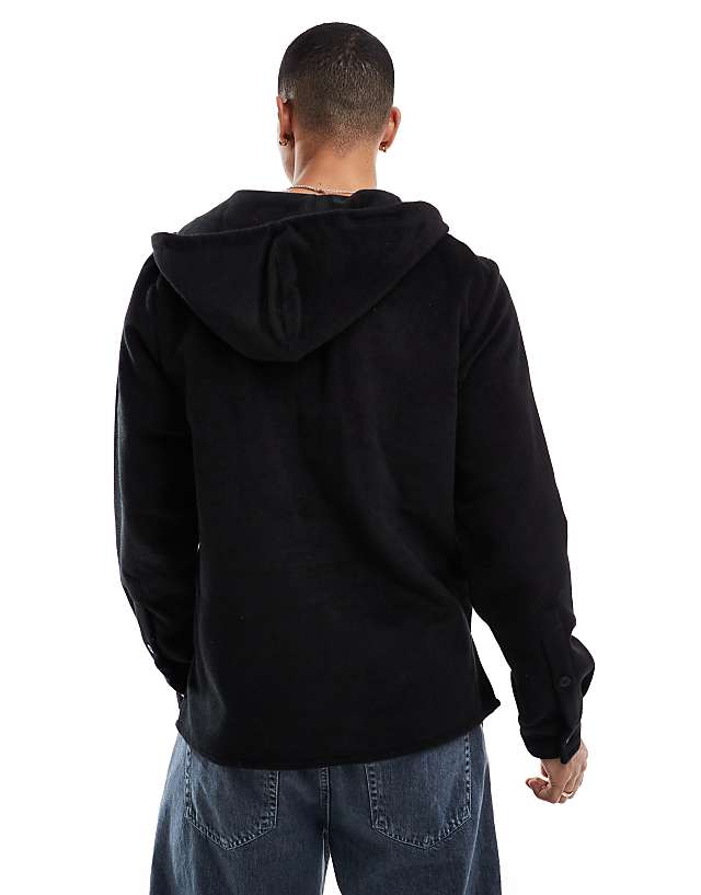 Asos Criminal Damage Hooded Flannel Shirt Black In Black