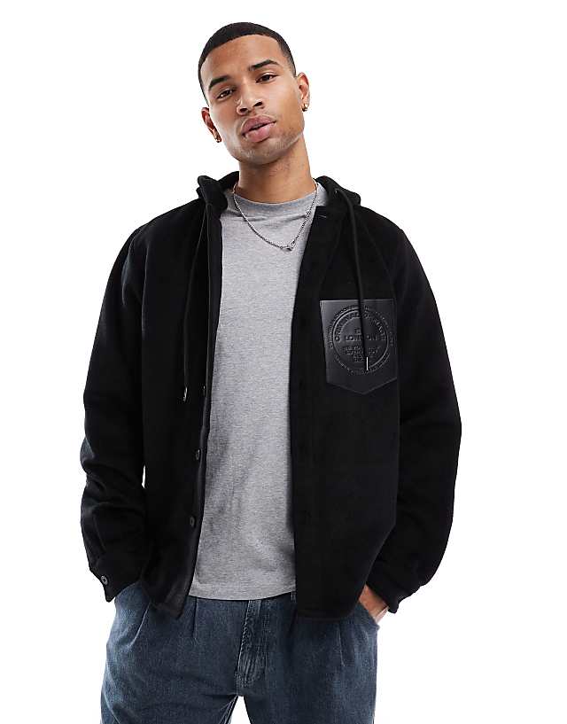 asos Criminal Damage Hooded flannel shirt black in black