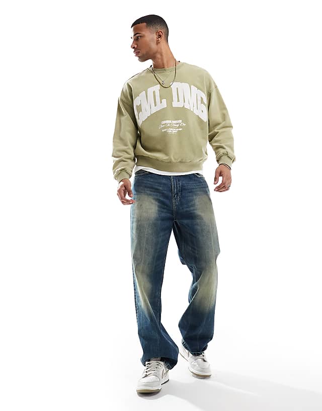 Asos Criminal Damage Icon Sweatshirt In Washed Green