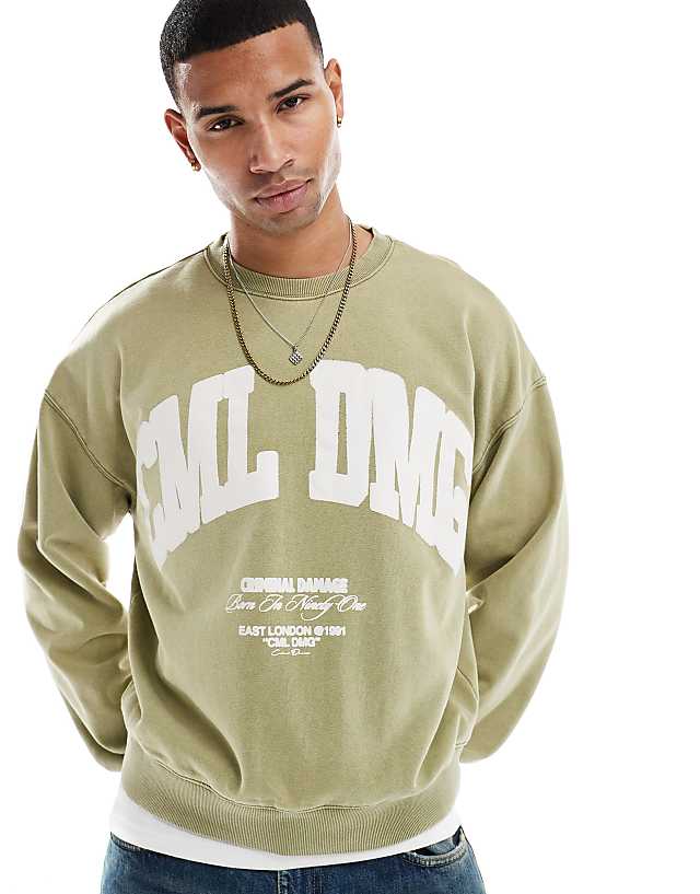 asos Criminal Damage Icon sweatshirt in washed green
