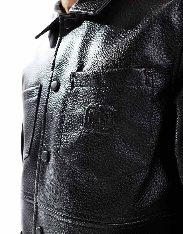 Asos Criminal Damage Leather Workwear Shirt Jacket Black In Black