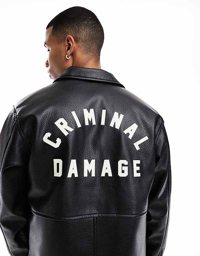 asos Criminal Damage Leather workwear shirt jacket black in black