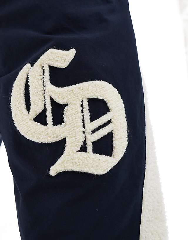 Asos Criminal Damage Micro Sherpa & Nylon Track Pant Navy In Navy