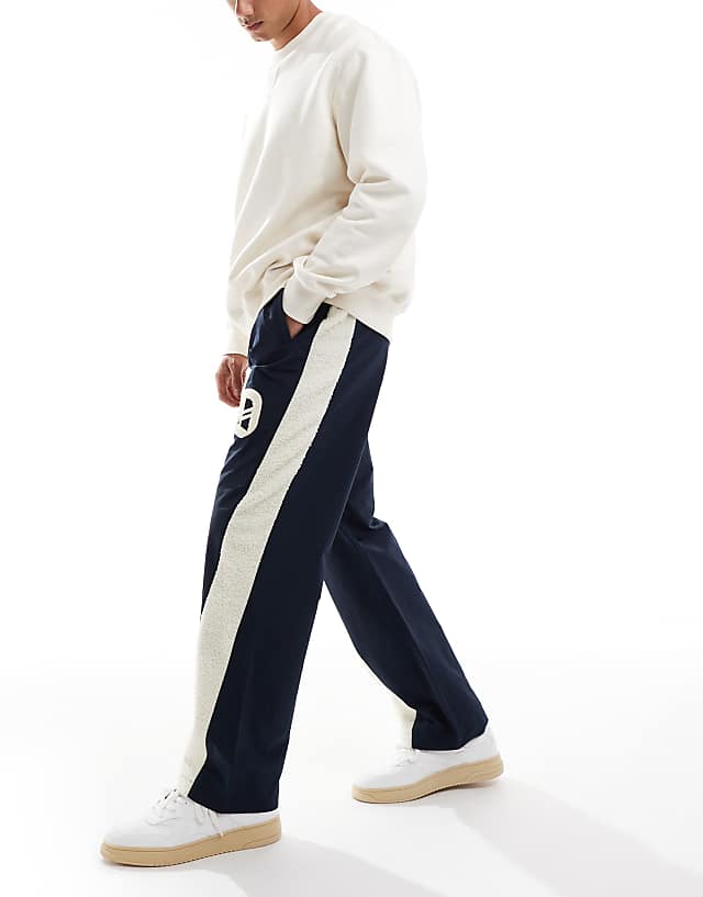 Asos Criminal Damage Micro Sherpa & Nylon Track Pant Navy In Navy