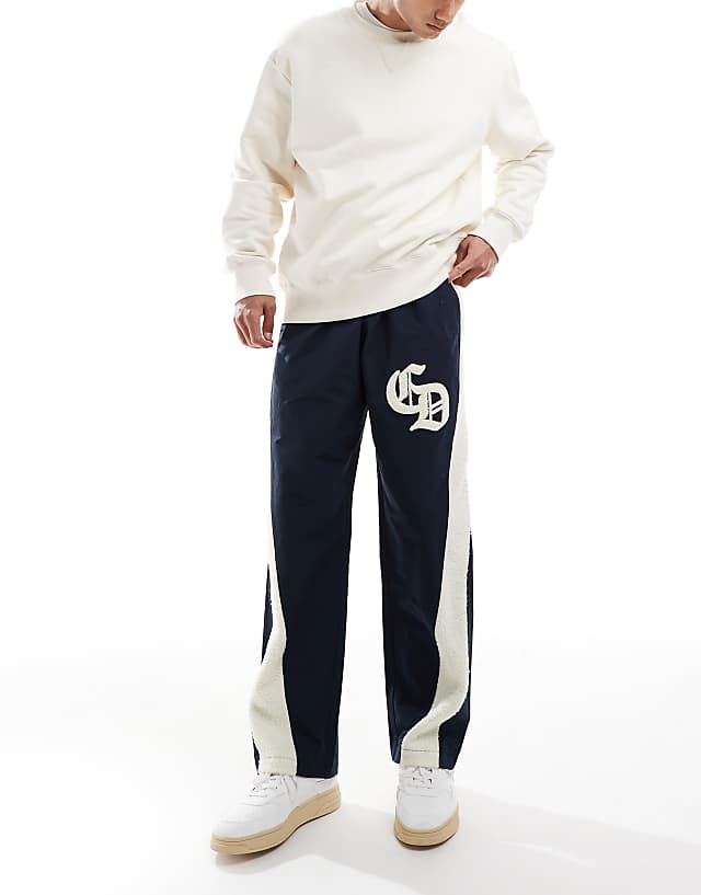 asos Criminal Damage Micro sherpa & nylon track pant navy in navy