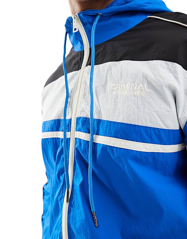 Asos Criminal Damage Nylon Colour Block Track Jacket B/b/w In Black/blue/white
