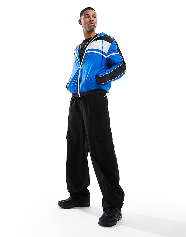 Asos Criminal Damage Nylon Colour Block Track Jacket B/b/w In Black/blue/white