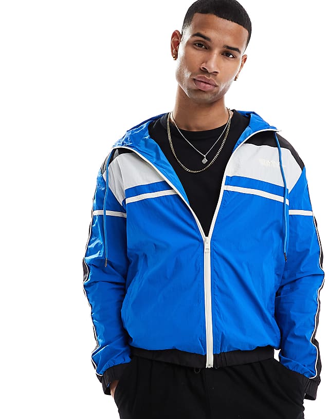 asos Criminal Damage Nylon colour block track jacket b/b/w in black/blue/white
